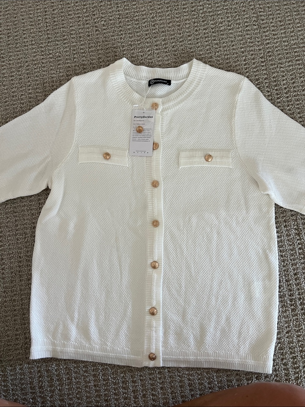 PrettyGarden Cream Button-Front Textured Knit Cardigan